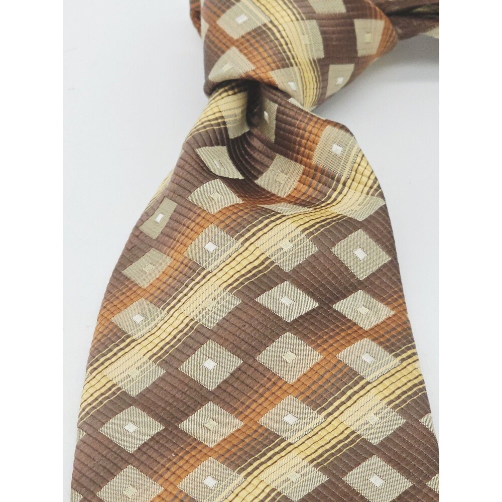 Hermoso New York Silk Necktie Art Deco Gold Brown Diamonds Foulard Striped